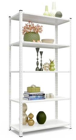 baudim - Metallregal: Flexibles Schraubregal für Lager und Werkstatt. Robustes Stahlregal mit anpassbaren Böden platzsparendes Lastenregal für effiziente Organisation 185x95x44 - Weiß