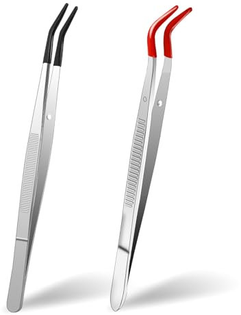 Pinzas antiestáticas, 2 pinzas de punta curvada de acero inoxidable con puntas recubiertas de PVC suave, herramientas industriales antideslizantes para fabricación de joyas de laboratorio, suministros