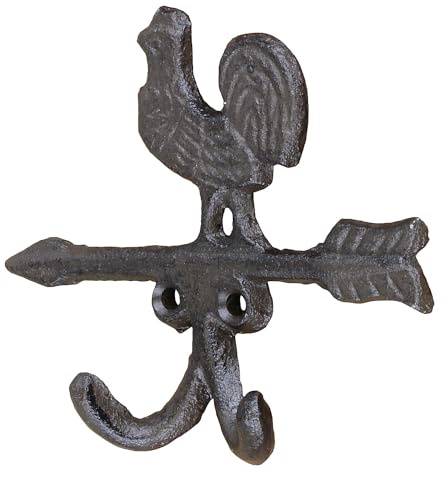 MACOSA CE6Y4561 Wandhaken Hahn Braun Metall 12 cm Garderobenhaken Wanddekoration Haken Dekohaken Kleiderhaken Jackenhaken Metallhaken Wandgarderobe
