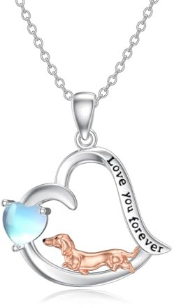 ROMANTICWORK Dackel Hund Kette 925 Sterling Silber Dackel Mondstein Anhänger Halskette Dackel Hund Schmuck Geschenke für Damen Mädchen Dackel Liebhaber