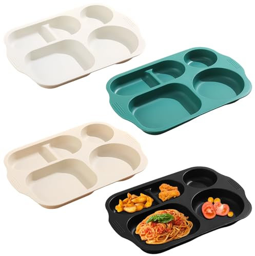 NOZVYCI Lot de 4 assiettes Plates Divisées avec 5 Compartiments Assiettes Incassables en Plastique Assiettes de Menu Divisées Assiette Dîner Réutilisables Pour adultes et Enfants (Couleur Foncée)