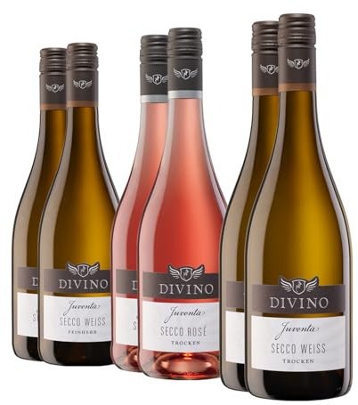 DIVINO Juventa Secco Probierpaket - Secco Weiss trocken & feinherb, Secco Rosé trocken - Deutscher Perlwein mit zugesetzter Kohlensäure von der fränkischen Premiumgenossenschaft (6 x 0,75l)