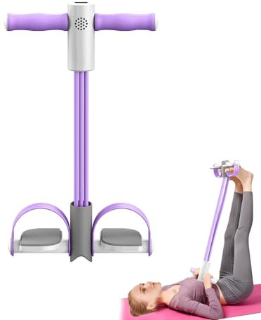Bauchtrainer, 2024 Neu Sit-Up Trainingsgeräte Bodybuilding Expander für Zuhause mit Zählfunktion 6 Tubes, Fitnessgeräte für Zuhaus, Multifunktional Elastische Zugseil, Fitnessbänder für Yoga (Lila)
