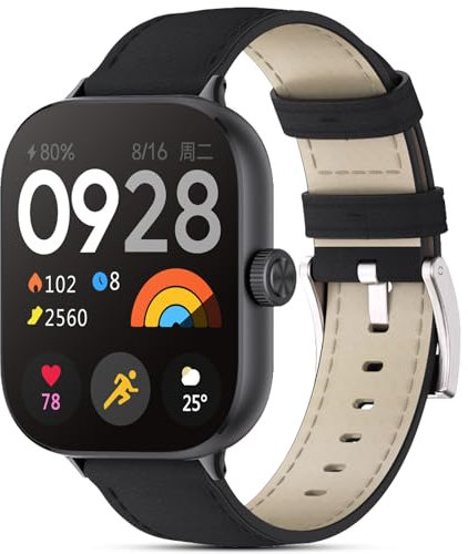 CHANRASI Bracelet en Cuir Compatible avec Xiaomi Redmi Watch 5/Xiaomi Mi Band 9 Pro/Xiaomi Redmi Watch 4/Xiaomi Mi Band 8 Pro,Bracelet Cuir Véritable Bande pour Redmi Watch 5/4 Homme Femme Noir