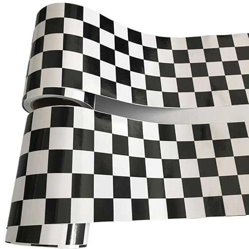 WXOSET 15x500cm Schwarz und Weiß glänzend Racing Sport Zielflagge Vinyl Aufkleber Motorrad Auto Aufkleber Wrap Folie Air Release(10cm x 200cm)