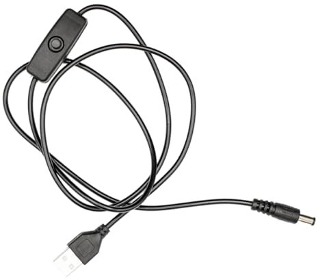Cable con Interruptor USB Macho a DC 5,5 x 2,1mm, 100cm, Extensión para Lámparas de Escritorio y Ventiladores USB, Fácil Transporte, Color Negro
