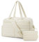 bagsmart Reisetasche Sporttasche Damen, 31L Wasserabweisend Puffer Handgepäck Tasche Weekender Bag Gesteppt Laptop-Handgepäck mit Kosmetiktasche, Kliniktasche Geburt für Gym, Fitness, Arbeit, Beige