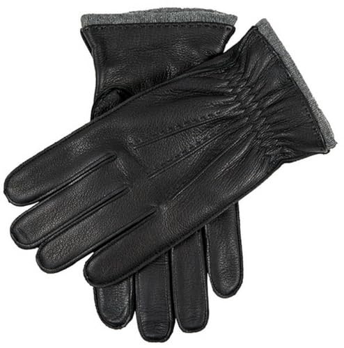Dents Mens Edington Cashmere Lined Deerskin Leather Gloves - Black/Grey