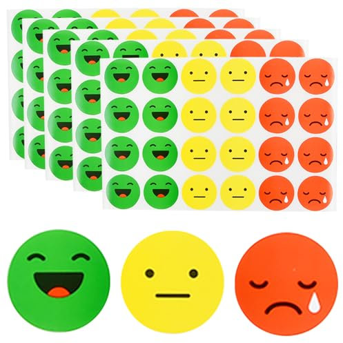 1200 Stück Smiley Face Sticker, 25mm Stimmungsaufkleber, Belohnungssticker, Lächeln (Gün) Neutral (Gelb) Traurig (Rot) Aufkleber für Tagebuch Moderationskarten Moderationskoffer