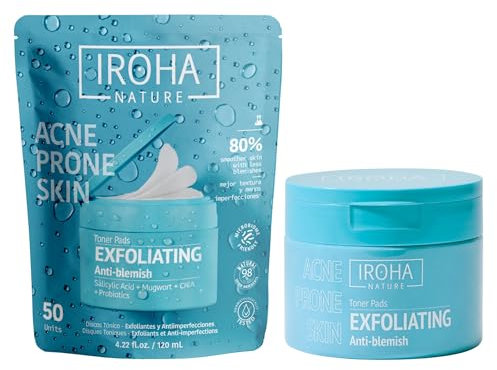 IROHA NATURE - Peeling-Tonic Discs gegen Unreinheiten, Salicylsäure und Probiotika, Gesichtswasser für die Haut, Akne-Tonikum, Peeling, verbessert Textur und reduziert Pickel, 50 biologisch abbaubare
