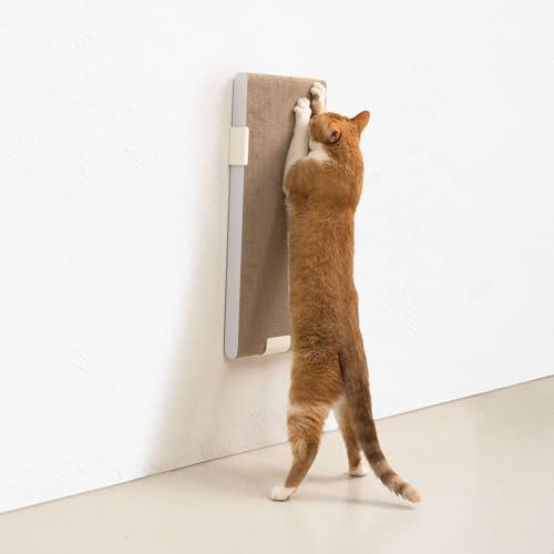 LucyBalu® Wand-Kratzbrett aus Pappe mit Metall-Wandhalterung | Katzen Kratzmatte | Kratzwand für Katzen | Kratzbrett Katze | Kratzpad | Katzenbrett aus Wellpappe | weiß