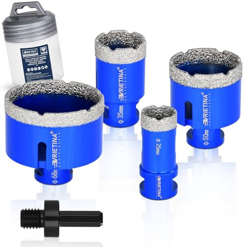 4tlg Diamant Fliesenbohrer Set 25|35|50|68 mm M14 Diamantbohrer Glasbohrer Nass Trocken Fliesenbohrkrone für Winkelschleifer, Diamant Bohrkrone Lochsäge von Fliesen Marmor Granit, mit HEX Adapter