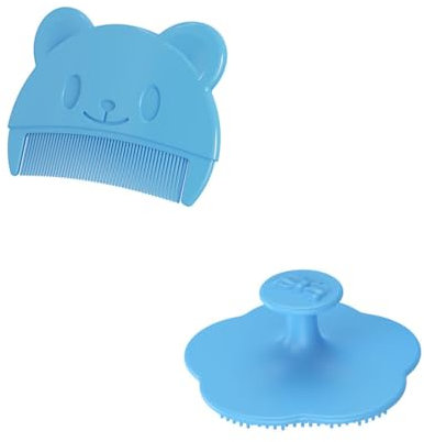 Yuannee Cradle Cap Brush and Comb,2 PCS Baby Hair Brush and Comb Silicone Hairbrush Scrubber Soft Flower Small Thin Baby Scalp Hairbrush Styling Combs for Bathing