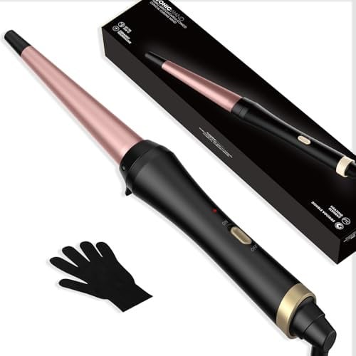 Konischer Lockenstab aus Keramik für Natürliche Wellen Locken Conical Curling Wand Lockenwickler Lockenstäbe, Durchmesser 13-25mm, Maximale Temperatur 220°C, Doppelspannung 100-240V, Roségold/Schwarz