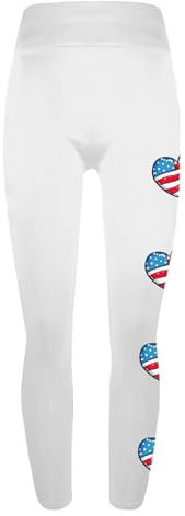 Generisch Damen-Leggings mit amerikanischer Flagge, 4. Juli, patriotische Streifen-Yogahose, hohe Taille, weiche, Dehnbare Hose mit USA-Flaggen-Aufdruck Hose Damen Schwarz Löcher (White, L)