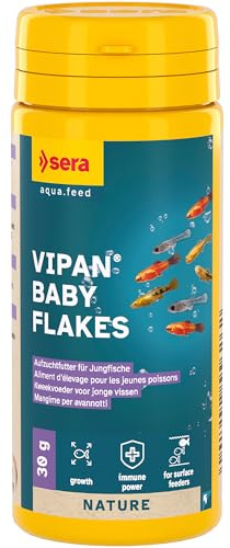 sera Vipan Baby Flakes 50 ml (30 g) | Fischfutter, Aufzuchtfutter für oberflächenfressende Jungfische | schwimmende Mikroflocken ohne Farb- & Konservierungsstoffe | fördert Wachstum & Abwehrkräfte
