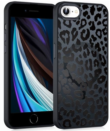 Coiwxmoi Magnetische Handyhülle für iPhone 16e/SE 4/SE 2025 6,1 Hülle, Kompatibel mit MagSafe, Aesthetic Leopard Muster Transluzente Case, Matte PC Dünn TPU Stoßfest Schutzhülle Cover - Schwarz 02