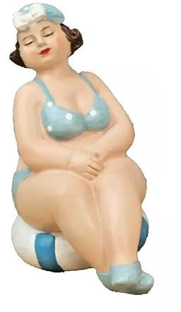 Generisch Mollige Deko Figur Badenixe Dicke Dame Frau im Badeanzug Urlauberin Badefrau Polyresin Schwimmring (HB)