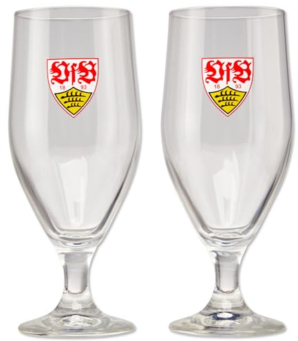 VfB Stuttgart Pilsglas 2er Set offiziell – Bierglas Fußball Fanartikel – 2 x 0,3L Pilsner Glas mit Logo – Geschenk für Fans – Spülmaschinengeeignet