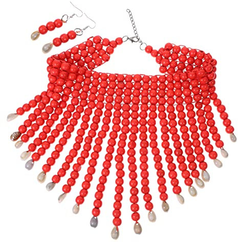 BESPORTBLE 1Satz Halskette Ohrringe Holzperlen Im Ethnischen Farbige Dangle Ohrringe Auffällige Halskette Für Damen Perfektes Schmuckset