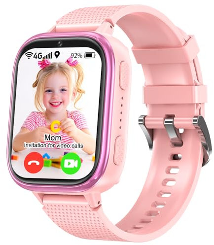 MOONKIDS 4G Orologio Smartwatch Bambini, Smartwatch con Sim, Fotocamera Torcia Sveglia Audiolibri, Orologio Intelligente per Ragazza e Ragazzo (Rosa)