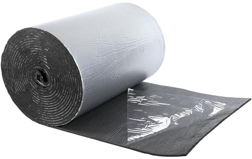 Putentfun 7mm Thick Self Adhesive Reflective Aluminium Foam Insulation,Thermal Soundproof Cotton Layer,Heat Reflector & Radiant Barrier,Foil Insulation for Roofs, Walls & Camper,0.5m x 10m (5㎡)