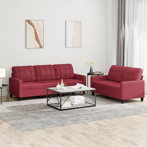Snsowed 2-TLG. Sofagarnitur mit Kissen Weinrot Kunstleder, Sofa Mit Relaxfunktion, Couchgarnitur, Wohnzimmer Sofa, Couch, Sofa Set 3201381
