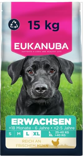 Eukanuba Hundefutter Trocken mit frischem Huhn für große Rassen, Premium Trockenfutter für ausgewachsene Hunde, 15 kg