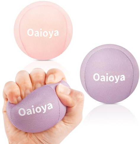 Oaioya 2PCS Bolas Antiestrés para Manos, Pelotas de Entrenamiento de Manos (Púrpura + Rosa) con 2 Niveles de Resistencia para Ejercitar los Dedos, Aliviar el Estrés, Fortalecer