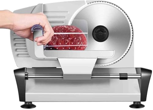 SUNBGRPYE Affettatrice per Carne da 200W, Affettatrice Elettrica per Uso Domestico, Spessore Regolabile da 1 A 15 mm, con Lama in Acciaio Inox da 190 mm, per Carne, Formaggio, Pane, Verdure Silver