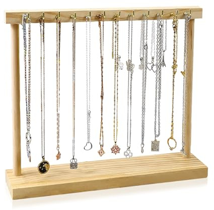 MXGHIR Holz Kettenständer Schmuck, Schmuckständer Ketten Aufbewahrung | Tragbar Display Armbandhalter mit 12 Haken Ketten und Einer Stabilen Rechteckigen Basis, zur Präsentation von Schmuckketten
