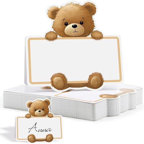 XFSRG 100 Pezzi Segnaposti Cartellini Orsetto Carino per Battesimo Segnaposto Battesimo Nascita e Compleanno Orsetto Decorazione TavolaBiglietti Pieghevoli Eventi e Feste Speciali