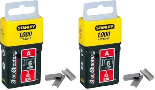 Stanley 1-TRA204TBT 1-TRA204T Type A Staples, Silver, 6 mm, Set of 1000 Pieces (Pack of 2)