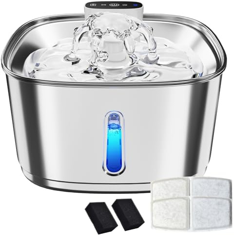 Pawinner 3.2L Cat Water Fountain for Drinking with Motion Sensor, Stainless Steel Pet Water Fountain Wireless Dog Water Dispenser, Battery Operated & Rechargeable, 3 Modes, Visible Water Level