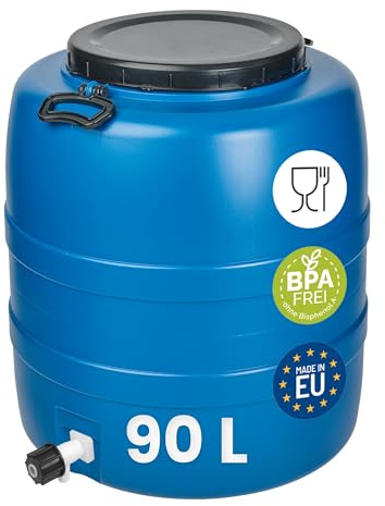Garronda 90 L mit Hahn Weithalsfass Futtertonne Wassertank GD-0186 | Blau, mit Deckel, für Wasser, Lebensmittel, Lagerung und Fermentierung, als Kunststofffass, Gärbehälter und Vorratsfass