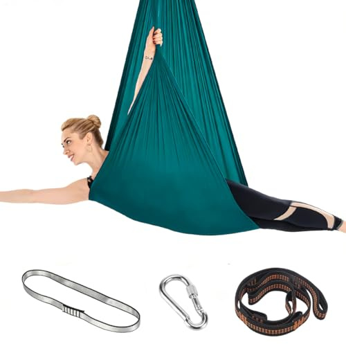 Juego de Hamaca para Yoga Aéreo, Hamaca Colgante para Yoga de 150x280 cm, Kit de Columpio de Yoga con Accesorios, Capacidad de Carga 200 kg, YogaSwing Antigravedad para Fitness Culturismo, Verde