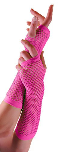 Crazy Chick New Long Fishnet Gloves Assorted Colours Fingerless Gloves, Party Fancy Dress Tutu, Neon Fishnet Gloves (Pink)