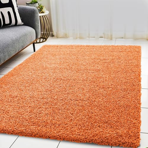 BPIL Living Room Rugs – 5cm Extra Thick Shaggy Rug – Soft Plain Area Rug, Luxurious Modern Carpet for Hall, Bedroom, Kitchen (Orange, 60x110cm)