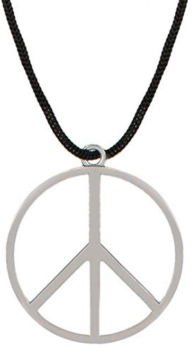 Balinco Peace Zeichen silber aus Metall mit Stoffband Kette zum umhängen als Halskette