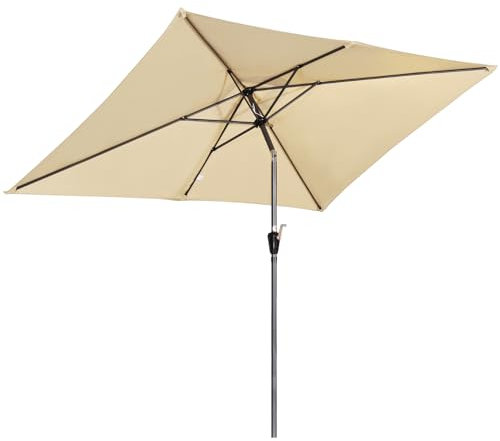 Angel Living 2x3M Sombrilla Parasol de Acero y Poliéster, Parasol Inclinado con Manivela, Mástil Acero 38mm (Beige)