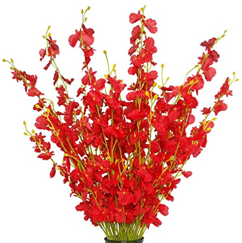 OMYGO Künstliche Orchideen, Seidenblumen, 12 Stück (je 96,5 cm), für Hochzeiten, Feste, Partys, Zuhause, Büro, Dekoration, Vase Nicht im Lieferumfang enthalten rot