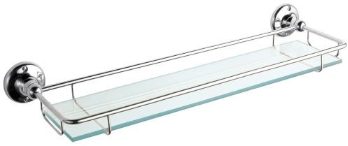 MILANO Wall Mounted Bathroom Glass Shelf Chrome Frame | Toughened Glass Shelf. Brass Brackets. Wall Mounted Installation. Traditional Style. Neatly Stores Your Bathroom Products.