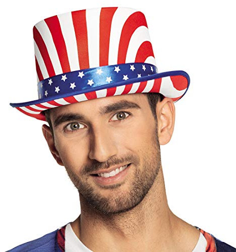 NET TOYS Stylischer Amerika-Hut für Erwachsene - Ø ca. 28cm, Höhe 14cm - Extravagante Unisex-Kopfbedeckung Stars and Stripes Zylinderhut - Bestens geeignet für Karneval & Mottoparty