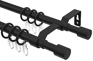 Interdeco ausziehbare Gardinenstange in Schwarz 2-läufig 13/16 mm Ø Hera Livo, 130-240 cm