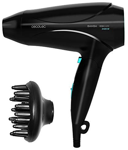 Cecotec Secador de Pelo Ionico Bamba IoniCare 5450 Power&Go Pro Ice. 2400 W de Potencia, Ion real, Gran caudal y Función de aire frío, Incluye Difusor, Negro con detalles en Azul