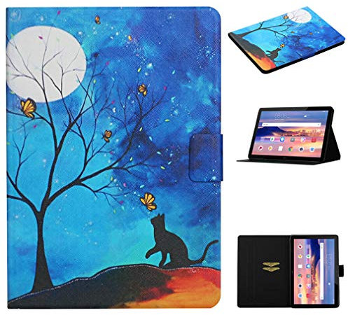 LMFULM® Case for Huawei MediaPad T5 (10.1 Inch) PU Leather Case Protective Shell Smart Case with Stand Case Flip Cover Moon Cat