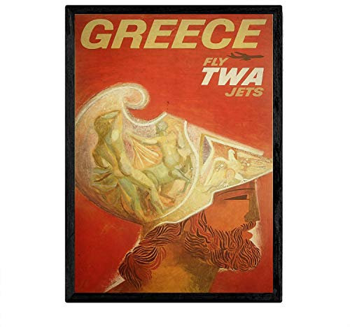 Nacnic Vintage-Poster Griechenland; Kunstdrucke, zur Dekoration von Innenräumen, Vintage-Bilder, antike Werbung, Retro-Design, A3, mit Rahmen