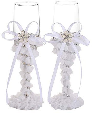 TANG SONG Set mit 2 Perlen Blumen Stil Elegant Hochzeit Champagner Glas Set für Partys Hochzeiten Geburtstage Jubiläen