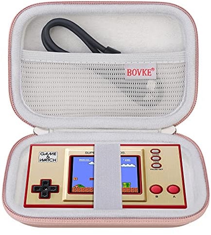 BOVKE Estuche de Transporte para Juegos y Relojes de Nintendo: Consolas de Juegos portátiles Super Mario Bros, Dispositivo clásico, Bolsillo de Malla para Cable de Carga, Oro Rosa