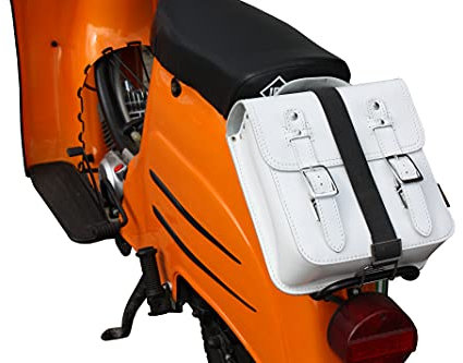 Kleine Leder Hecktasche mit Schnellverschluss Gepäckträger Tasche Packtasche Weiß passend für Simson Schwalbe Sperber Star Spatz KR50 KR51 SR4 …